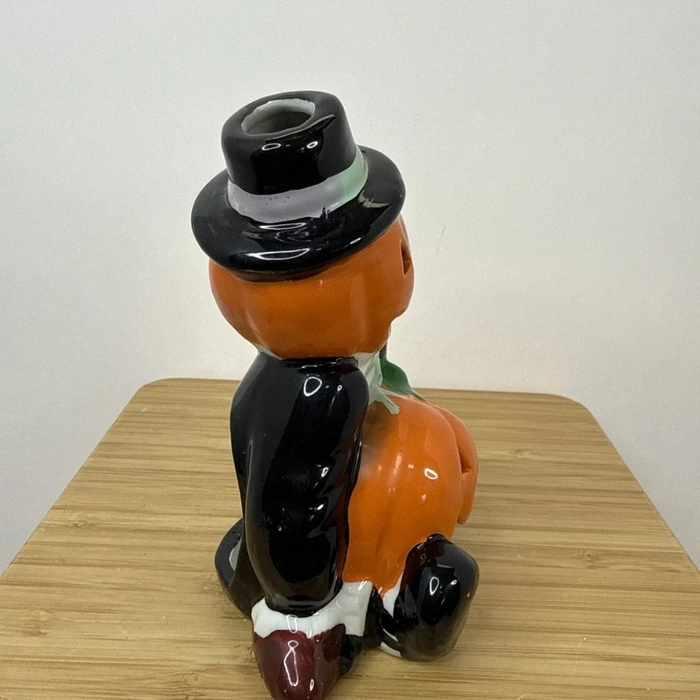 VTG Pumpkin Halloween Jack O Lantern Votive Candle Holder Light‎ Up Head Ceramic